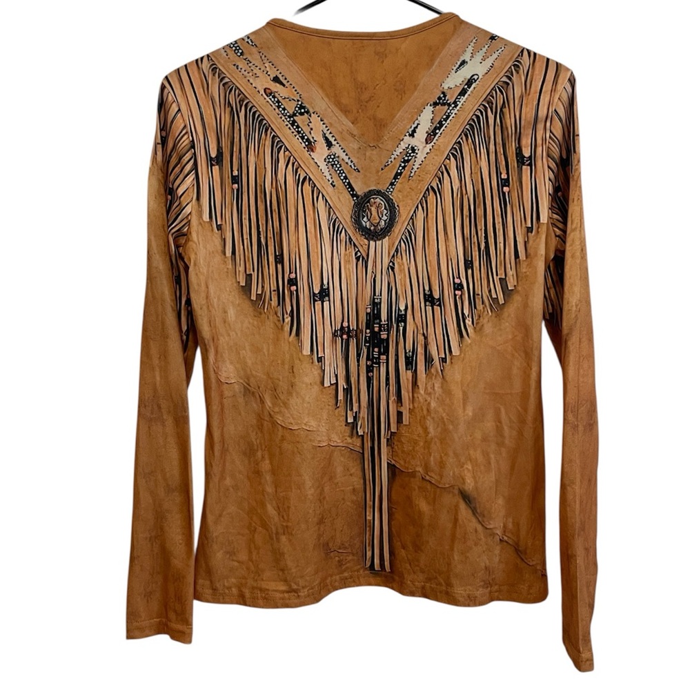 Temu Fringed Graphic Long Sleeve Quarter Zip Size Small - Picture 3 of 4